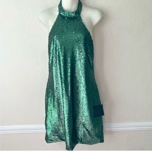 Lulus Emerald Green Sequin Halter Bodycon Mini Dress